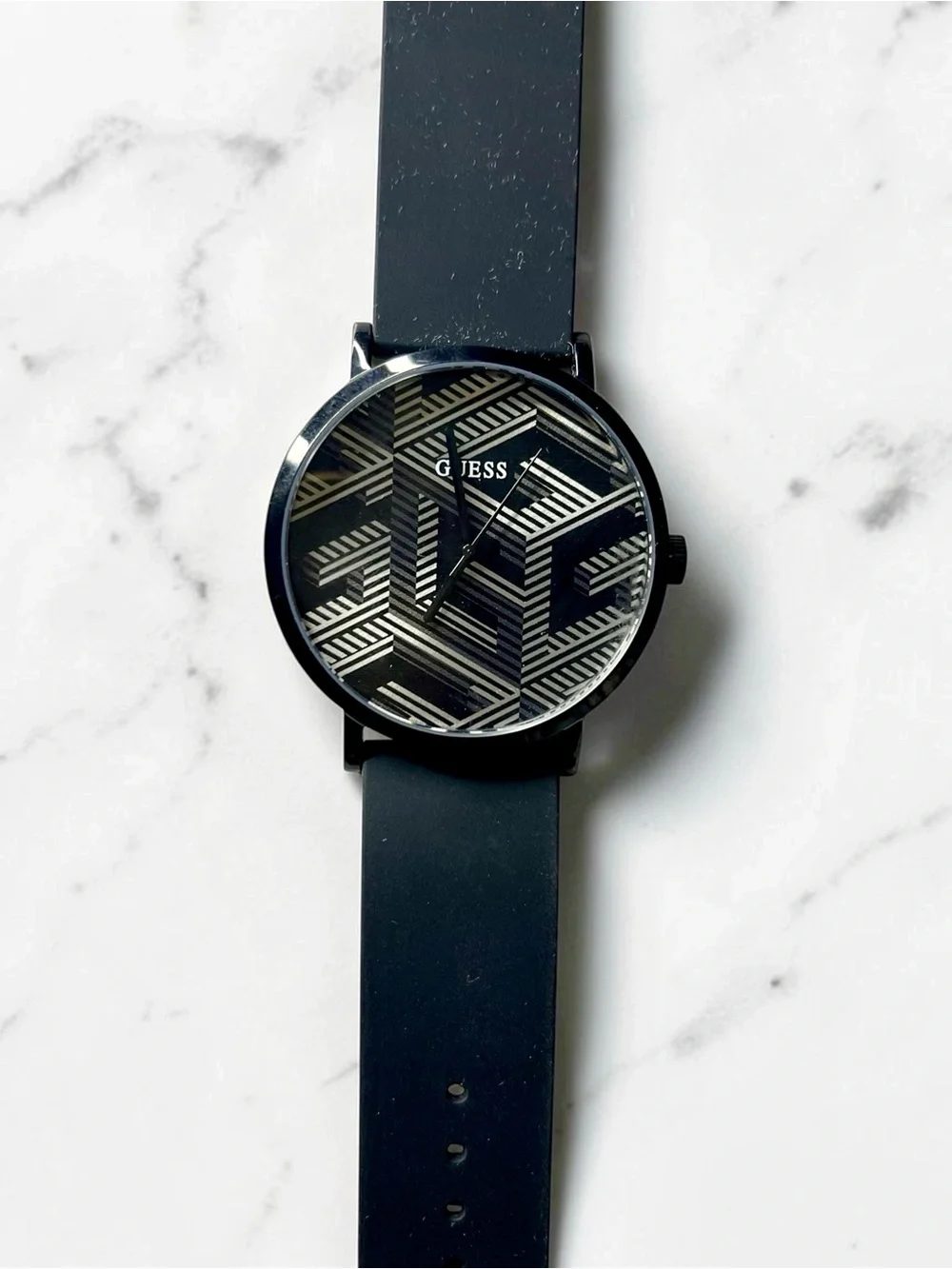 GUESS Black and Silver Geometric Dial Men’s Watch